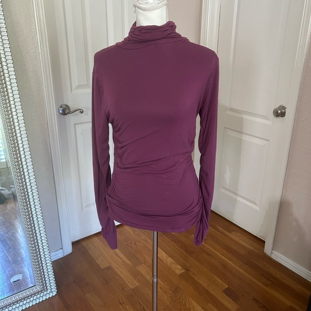 Soft Surroundings Plum Ruched Turtleneck Top | Size S - Picture 1 of 12